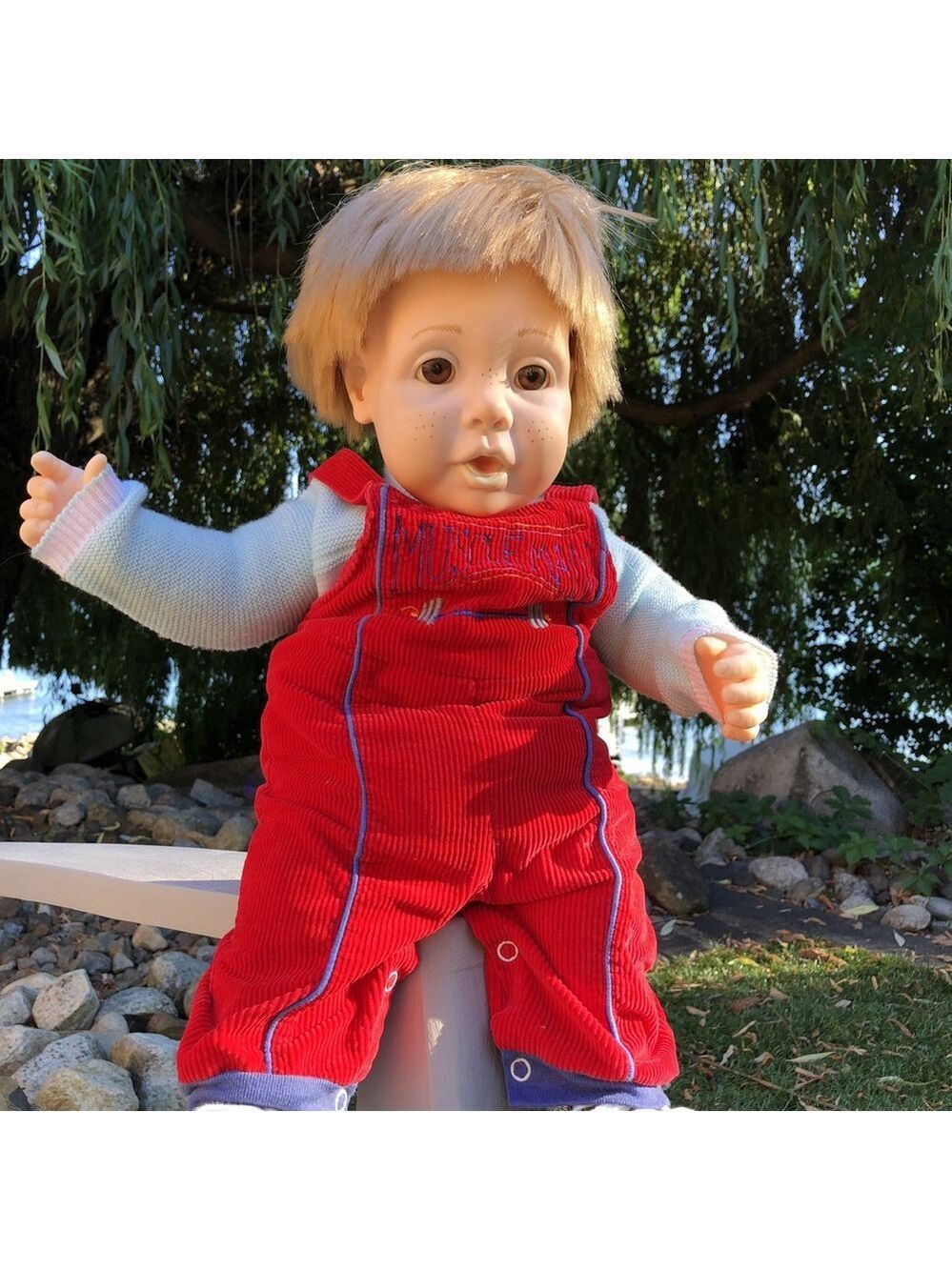Vintage 1985 Hasbro Real Baby Weighted Doll With Outfit & Diaper Freckles CN